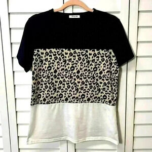 Blooming Jelly Colorblock Leopard Print Casual Short Sleeve Top Size Small
